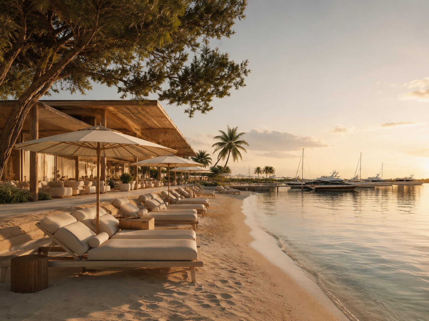 Beach club and marina